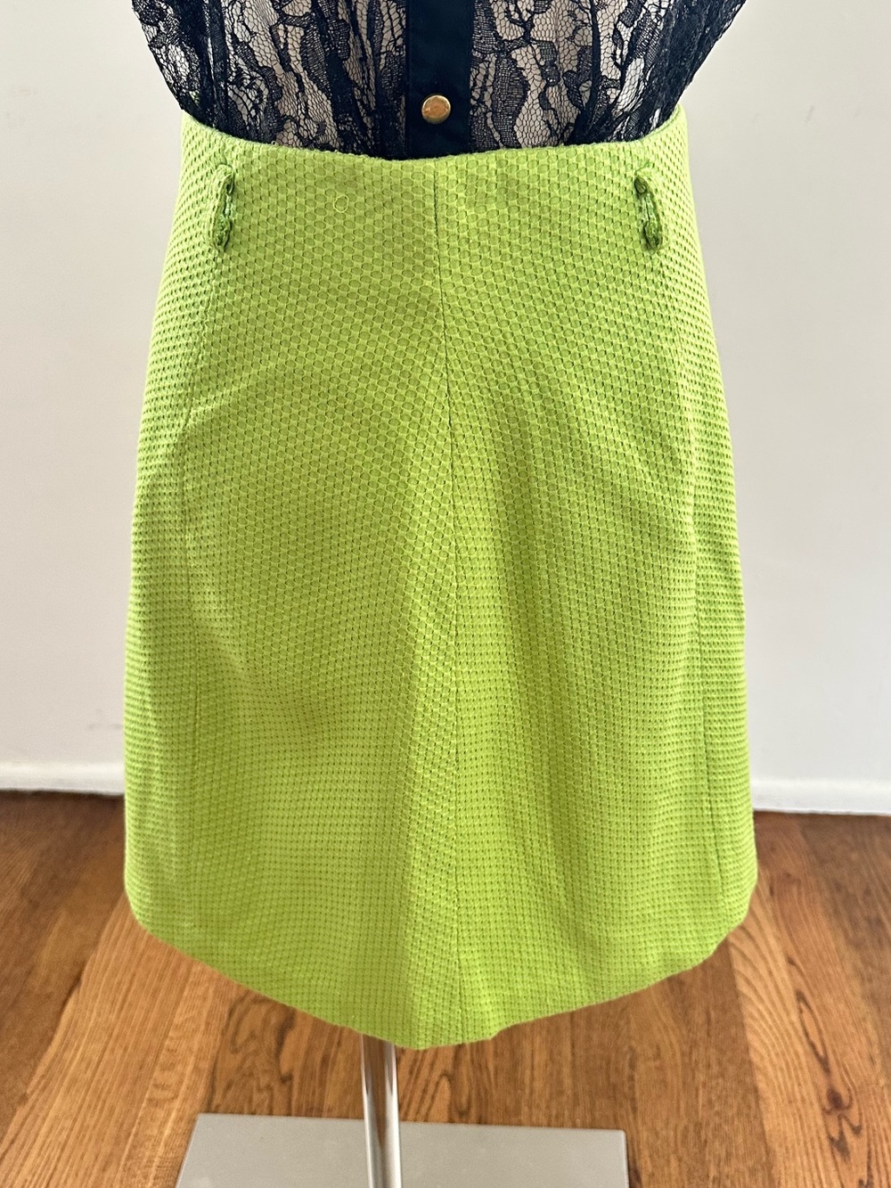 Wanko Lime Green Textured A-Line Skirt High Waist Statement Mini Lined L